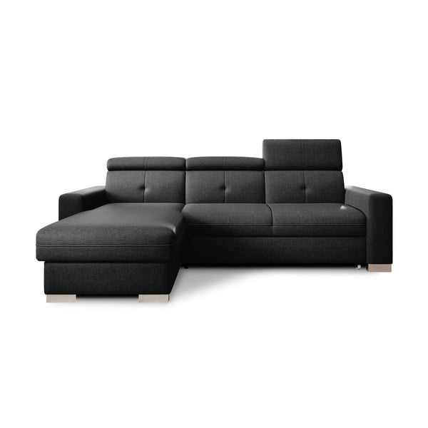 Čierna rozkladacia/s úložným priestorom rohová pohovka (ľavý roh/s leňoškou) Fresia – ELTAP