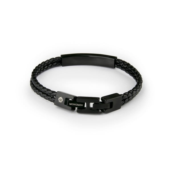 Pánsky čierny náramok z pravej kože Monomen Double Braid-image-2