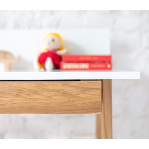 Biely písací stôl s podnožím z jaseňového dreva Ragaba Luka, dĺžka 110 cm-image-4