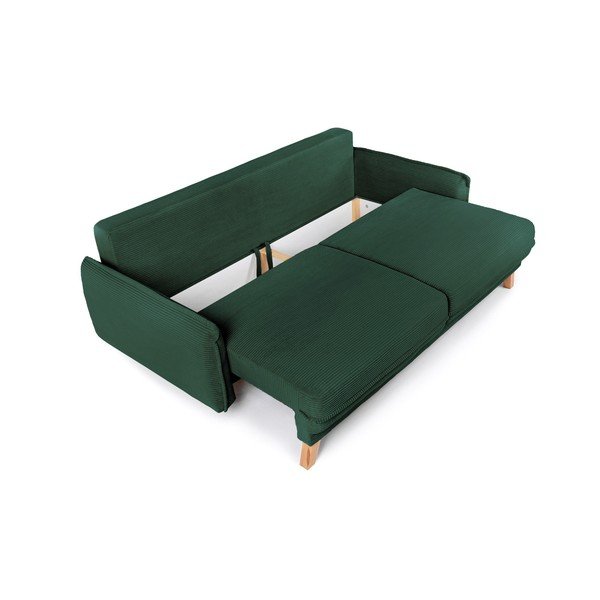 Tmavozelená menčestrová rozkladacia/s úložným priestorom pohovka 218 cm Tori – Bonami Selection-image-3