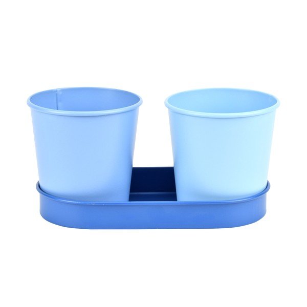 Set 2 kovových kvetináčov s tmavomodrou podložkou Esschert Design Gardener-image-2