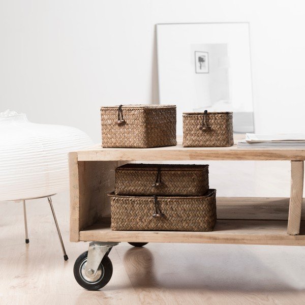 Súprava 2 tmavohnedých úložných košíkov z trstiny Compactor Lidwhite-image-1