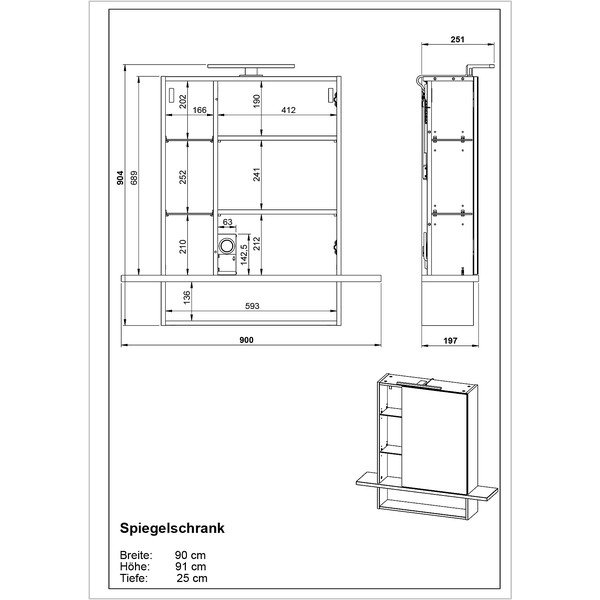 Tmavosivá závesná kúpeľňová skrinka so zrkadlom v dekore duba 90x91 cm Avellino - Germania-image-3