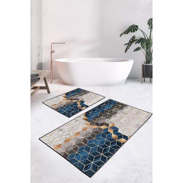 Modro-sivé kúpeľňové predložky v súprave 2 ks 60x100 cm Optic – Mila Home-image-1