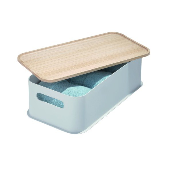Sivý úložný box s vekom z dreva paulownia iDesign Eco Handled, 21,3 x 43 cm-image-2