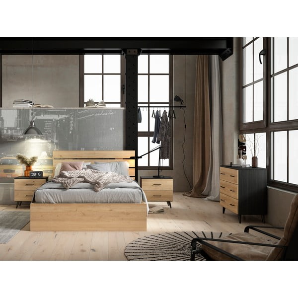 Čierna/prírodná nízka komoda v dekore duba 80x72 cm Indus – Marckeric-image-4