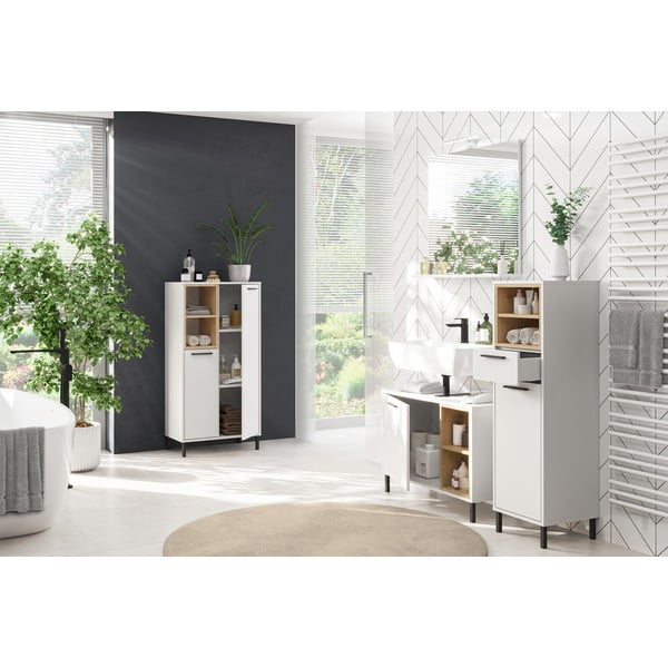 Biela vysoká kúpeľňová skrinka v dekore duba 34x118 cm Loria - Germania-image-4