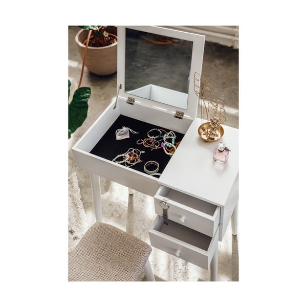 Biely toaletný stolík so zrkadlom, šperkovnicou a 2 zásuvkami Chez Ro Beauty-image-2