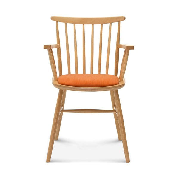 Drevená stolička s oranžovým čalúnením Fameg Asger