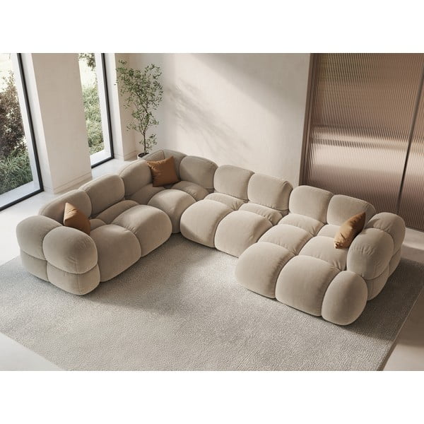 Béžová zamatová rohová pohovka (ľavý roh/do tvaru "U") Loretto – Cosmopolitan Design-image-1