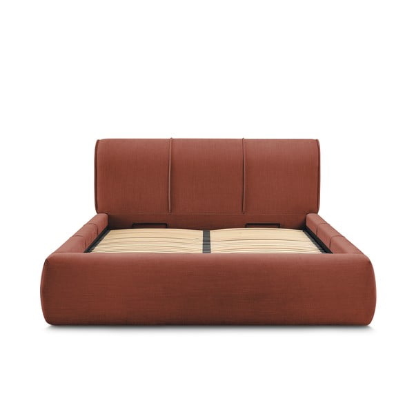 Oranžová čalúnená dvojlôžková posteľ s úložným priestorom s roštom 160x200 cm Vernon – Bobochic Paris-image-3