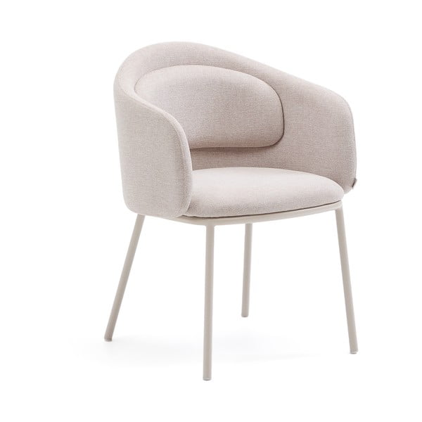 Béžové čalúnené jedálenské kreslo s podrúčkami Minda – Kave Home