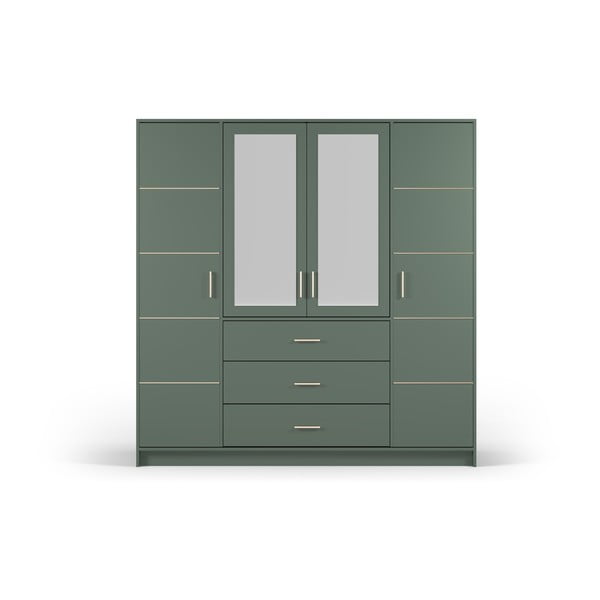 Zelená šatníková skriňa so zrkadlom 196x200 cm Burren - Cosmopolitan Design