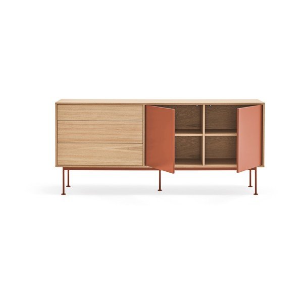 Tehlovočervená komoda v dubovom dekore Teulat Yoko, šírka 180 cm-image-4