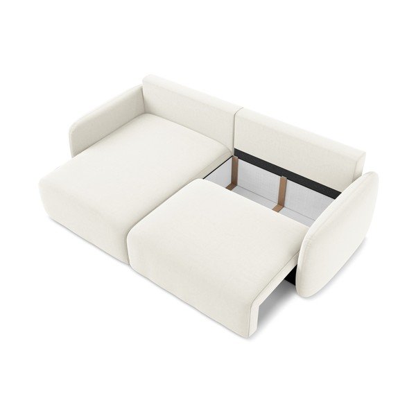 Krémová zamatová rozkladacia/s úložným priestorom rohová pohovka (ľavý roh/s leňoškou) Kalena – Makamii-image-4