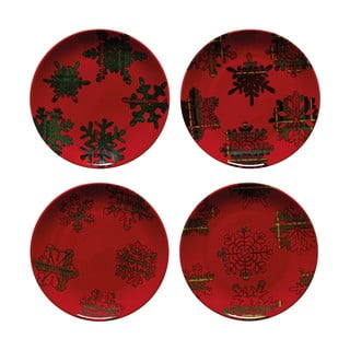 Súprava 4 červeno-čiernych dezertných tanierov z kameniny Casafina Snowflake, ø 21,6 cm