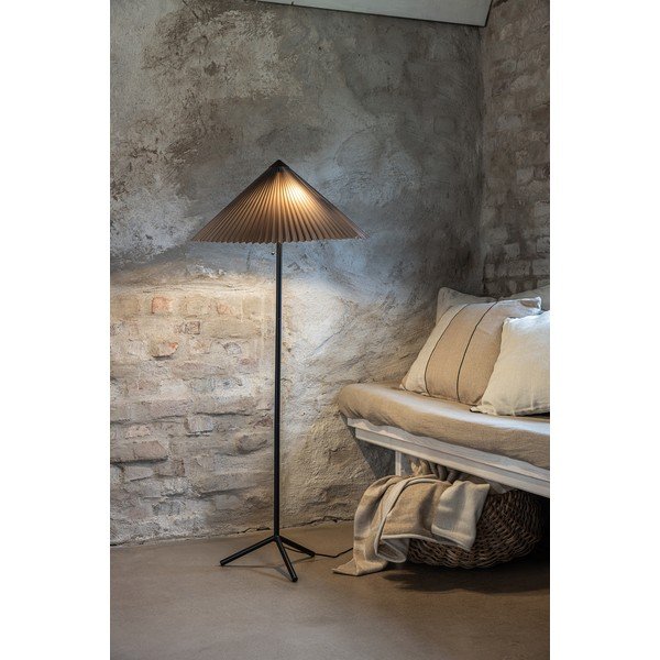 Čierno-sivá stojacia lampa s textilným tienidlom (výška 140 cm) Plisado – Markslöjd-image-1