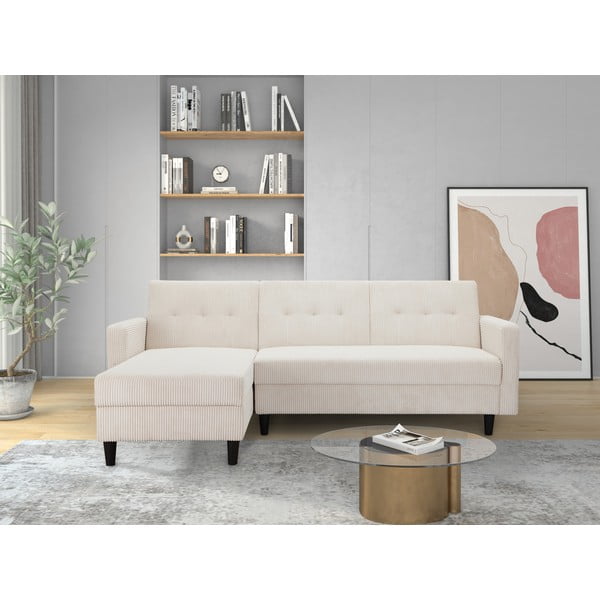 Biela menčestrová rozkladacia rohová pohovka Hartford – Støraa-image-1