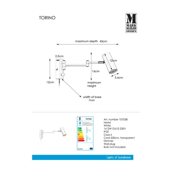 Biele kovové nástenné svietidlo Markslöjd Torino-image-2