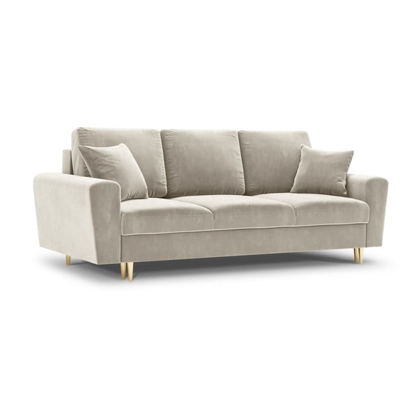 Béžová zamatová rozkladacia/s úložným priestorom pohovka 235 cm Kyoto – Cosmopolitan Design-image-1