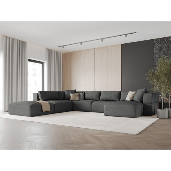 Tmavosivá rohová pohovka do "U", ľavý roh Esther – Milo Casa-image-1