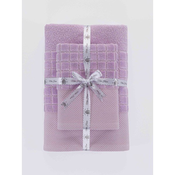 Fialové froté bavlnené uteráky a osušky v súprave 2 ks Square – Mila Home-image-3