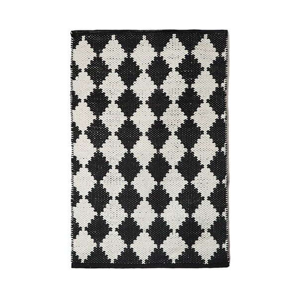 Čierno-biely bavlnený ručne tkaný koberec Pipsa Diamond, 60 × 90 cm