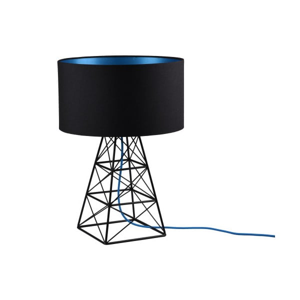 Čierna stolová lampa s modrým káblom Filament Pylón