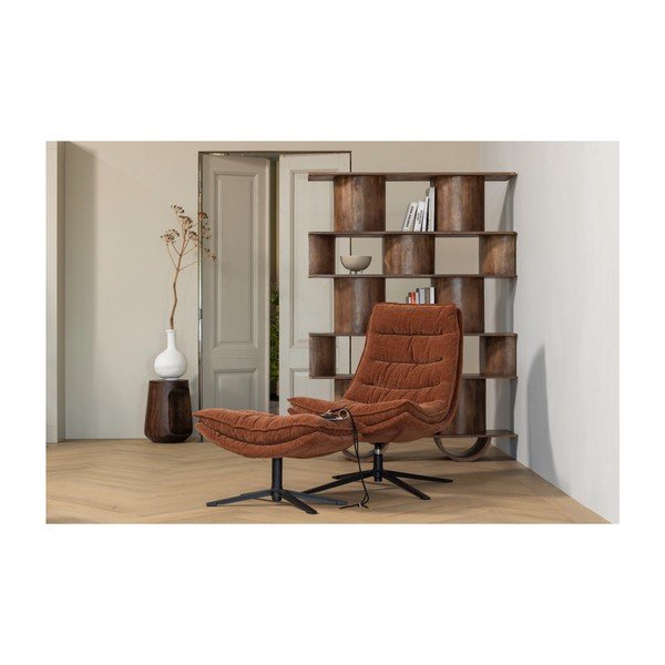 Hnedé otočné ženilkové kreslo s podnožkou Kube – WOOOD-image-1