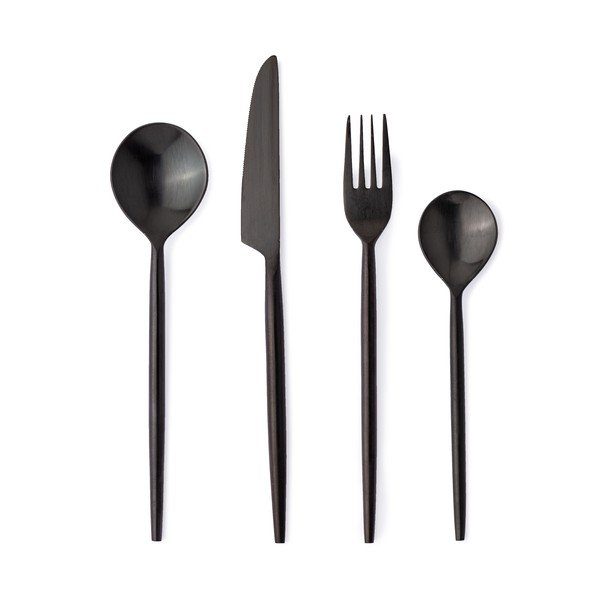 Čierny antikoro príbor 16 ks pre 4 osoby Bronte – Bizzotto