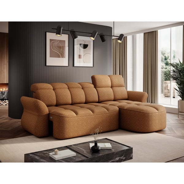 Žltá/hnedá zamatová rozkladacia/s úložným priestorom rohová pohovka (pravý roh/s leňoškou) Beneth – ELTAP-image-3