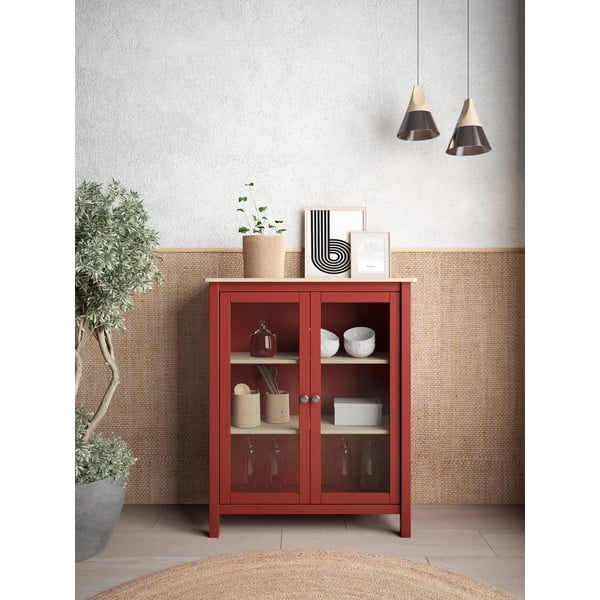 Červená/prírodná vitrína z borovicového dreva 90x110 cm Misti – Marckeric-image-1