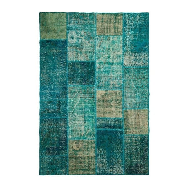 Vlnený koberec Allmode Patchwork Turquoise, 150x80 cm