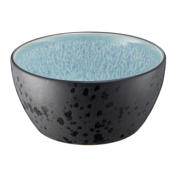 Čierna kameninová miska s vnútornou glazúrou v svetlomodrej farbe Bitz Mensa, priemer 12 cm