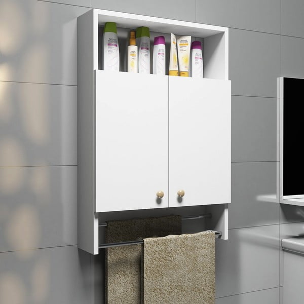 Biela kúpeľňová skrinka s vešiakom na uteráky, Bathroom Cabinet-image-1