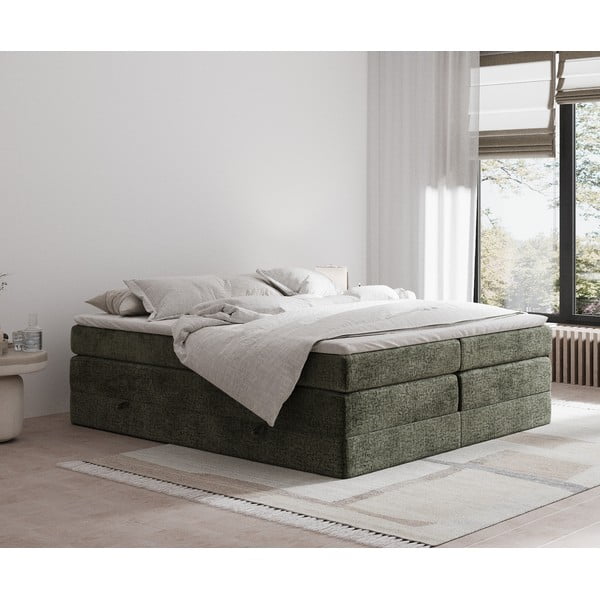 Tmavozelená boxspring posteľ s úložným priestorom/bez čela 200x200 cm Juniper – Maison de Rêve-image-1