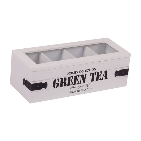 Biely box so 4 priehradkami na čaj Green Tea