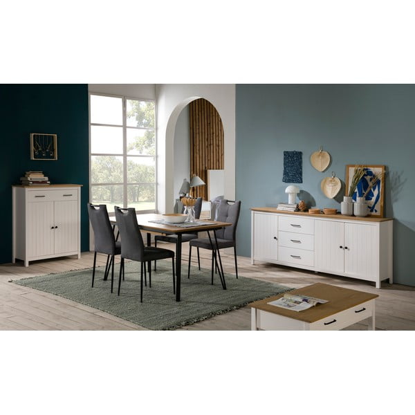 Biela nízka komoda z borovicového dreva 190x80 cm Miranda – Marckeric-image-1