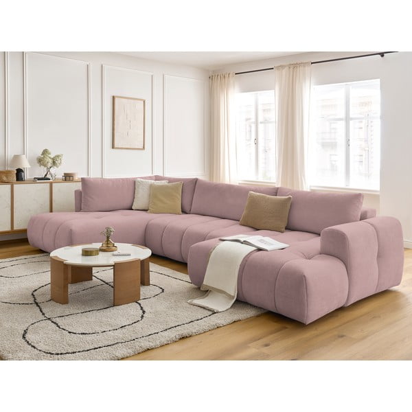 Ružová rozkladacia/s úložným priestorom rohová pohovka (ľavý roh/do tvaru "U") Fuji – Bobochic Paris-image-1