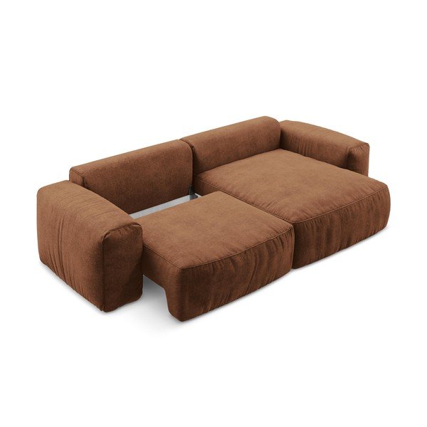 Ženilková rozkladacia rohová pohovka v terakotovej farbe (pravý roh/s leňoškou) Kuki – Makamii-image-4