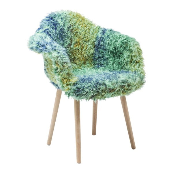 Zeleno-modrá jedálenská stolička s poťahom z umelej kožušiny Kare Design Eyti