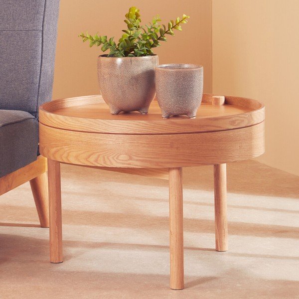 Okrúhly odkladací stolík v dekore borovice ø 60 cm Viborg – Premier Housewares-image-1