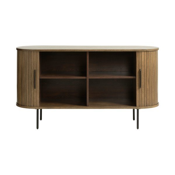 Hnedá nízka komoda v dekore duba s posuvnými dverami 140x76 cm Nola – Unique Furniture-image-4