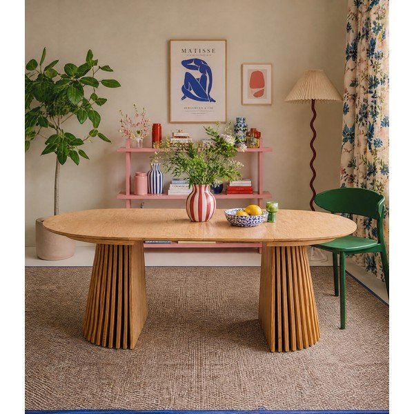 Okrúhly rozkladací jedálenský stôl s doskou v dubovom dekore ø 120 cm Osaka – House Nordic-image-3