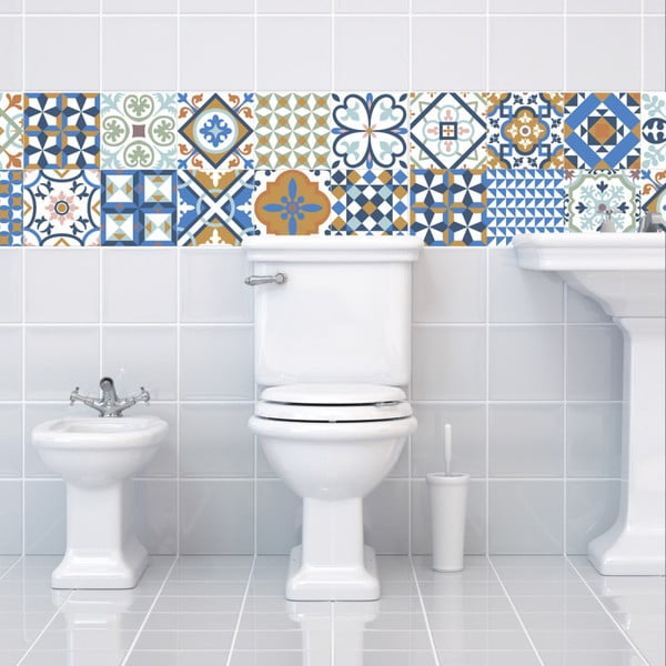 Sada 24 nástenných samolepiek Ambiance Wall Decal Tiles Azulejos Ornaments Mosaic, 15 × 15 cm