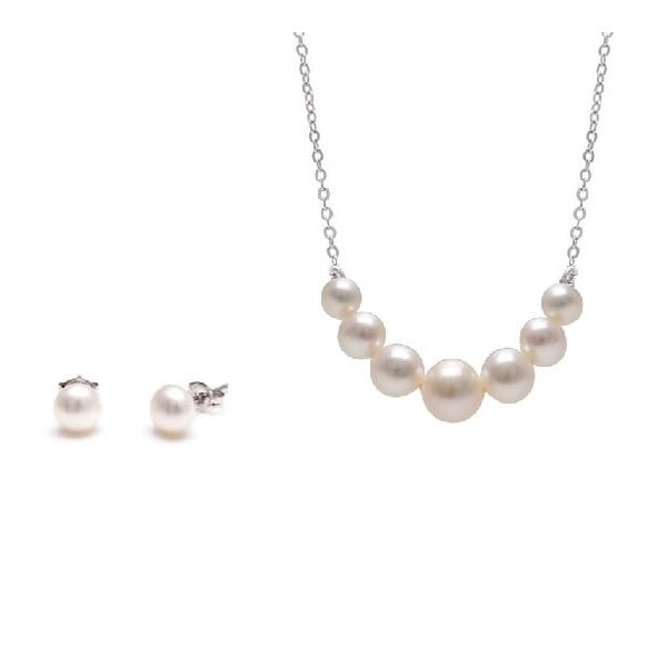 Sada náhrdelníka a náušníc z riečnych perál GemSeller Spicata, biele perly