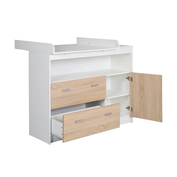 Biela/v prírodnej farbe nízka detská komoda v dekore duba s prebaľovacím pultom 117x98 cm Gabriella – Roba-image-3