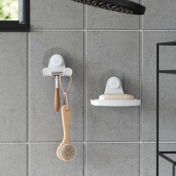 Biela nádobka na mydlo z recyklovaného plastu bez vŕtania Flex – Umbra-image-3