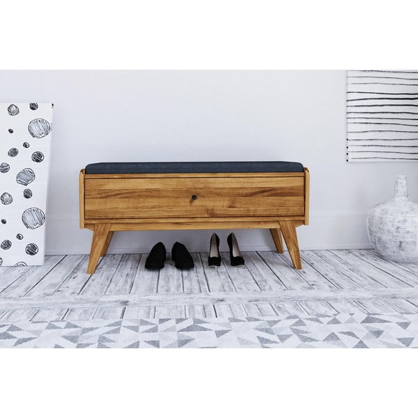 Lavica s úložným priestorom z dubového dreva s modrým sedákom Retro - The Beds-image-3