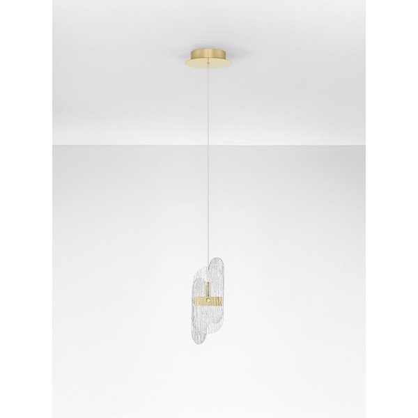 Kovové LED závesné svietidlo so stmievačom v mosadznej farbe so skleneným tienidlom ø 14 cm Lucien – Nova Luce-image-3